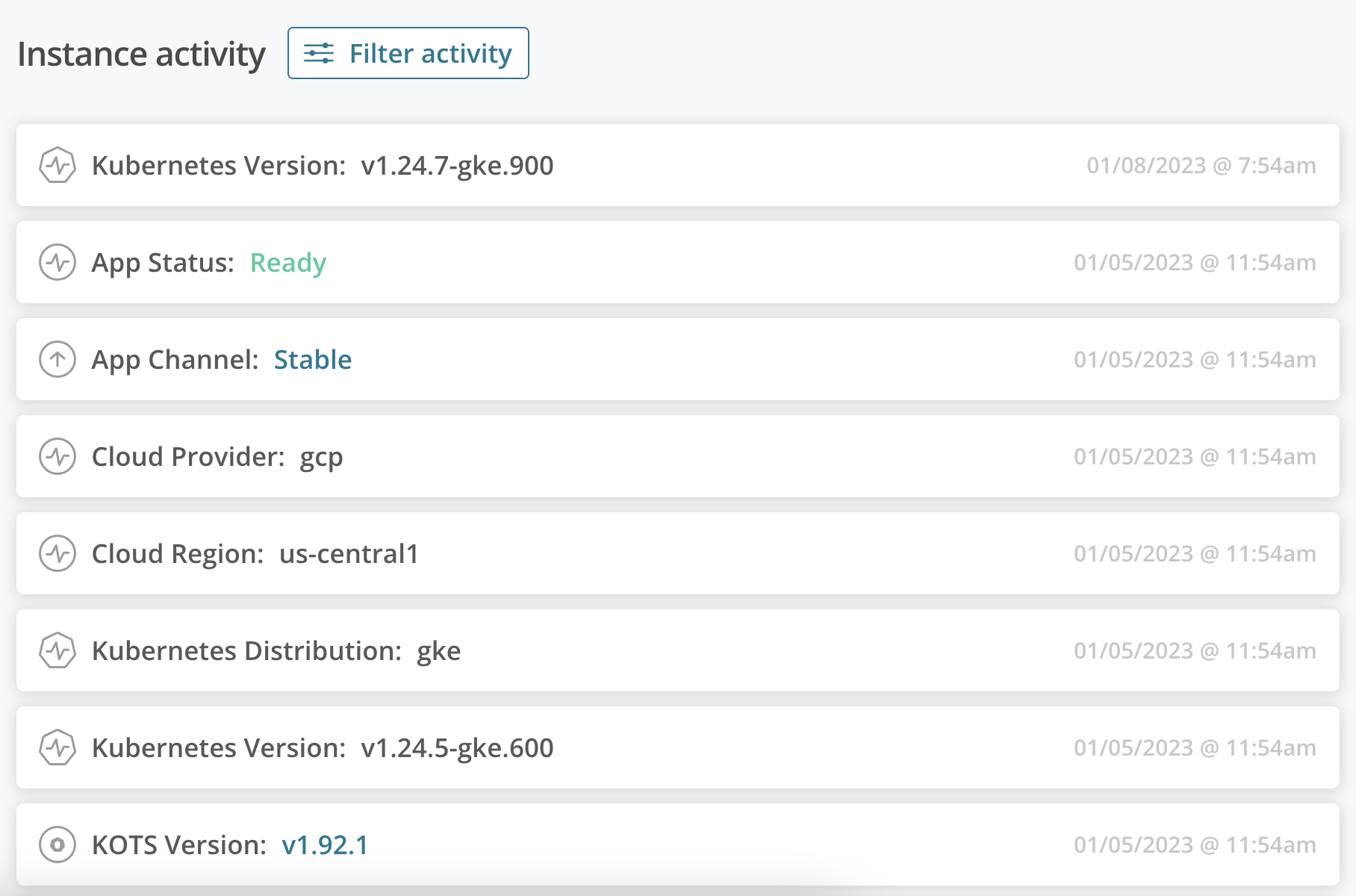 Instance Activity section of Instance details page